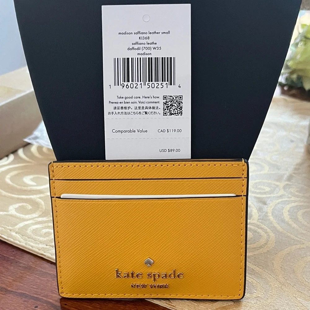 Kate Spade Madison Saffiano Daffodil Yellow Card Holder